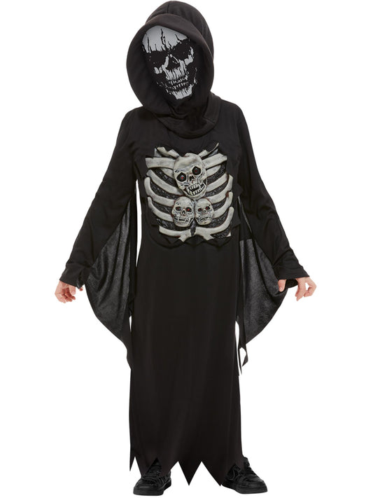 Smiffys Skeleton Reaper Kostüm schwarz mit Robe und Kapuze mit Maske – Produktansicht