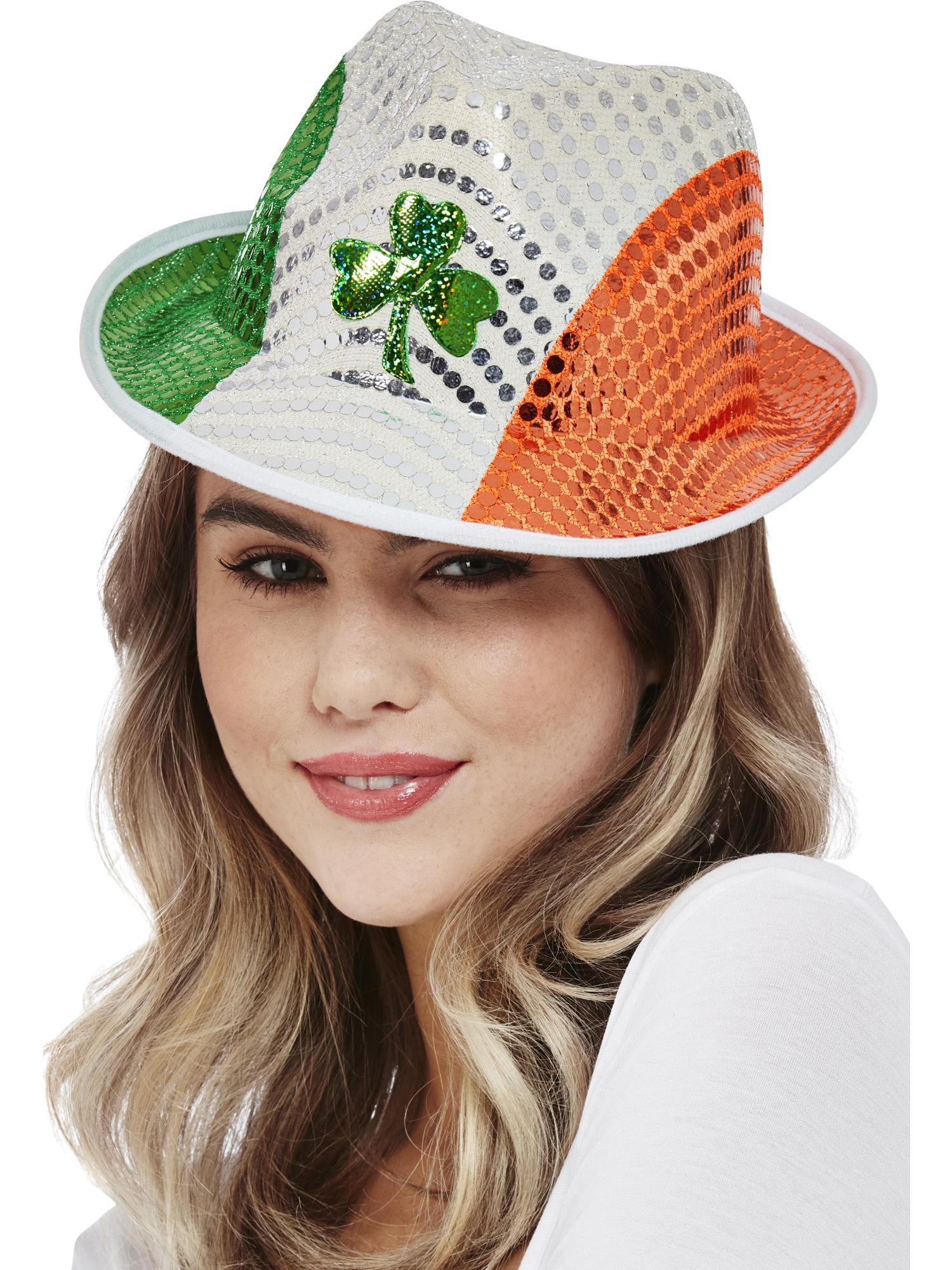 Smiffys Irish Flag Sequin Trilby Hat mit Shamrock-Motiv für Erwachsene
