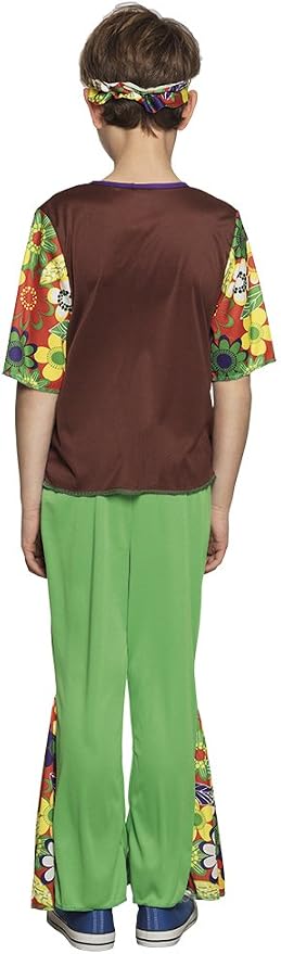 Boland Woodstock Hippie Kostüm für Jungen 7–9 Jahre mit Blumenhemd Fransenweste und Stirnband – Detailansicht