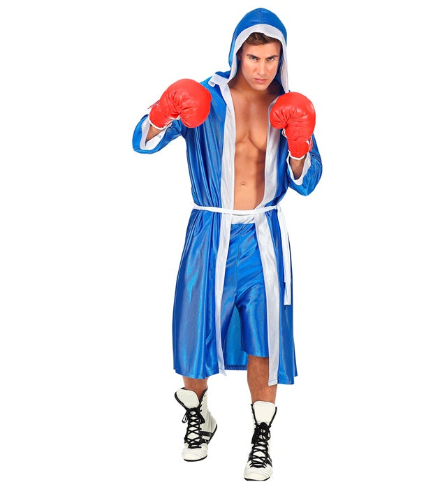 Blaues Boxer-Kostüm-Set mit Kapuzenumhang, Gürtel und Shorts