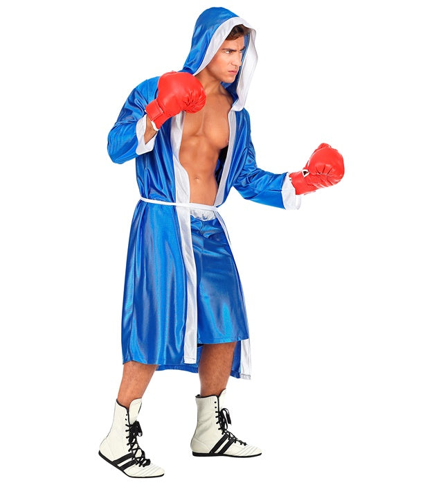 Blaues Boxer-Kostüm-Set mit Kapuzenumhang, Gürtel und Shorts