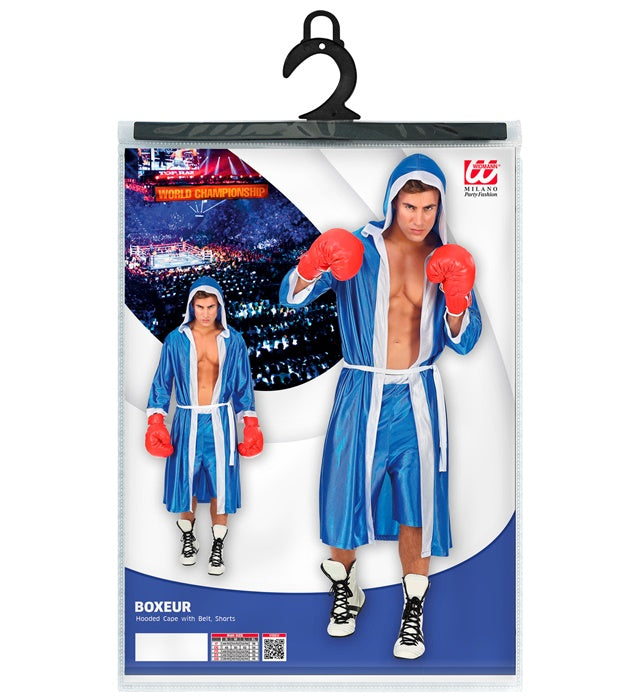 Blaues Boxer-Kostüm-Set mit Kapuzenumhang, Gürtel und Shorts