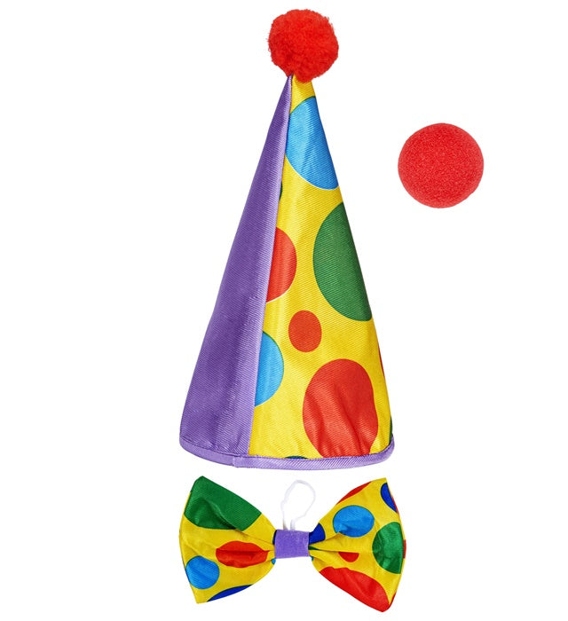 Clown Dress-Up Set mit buntem Hut, roter Nase und Fliege