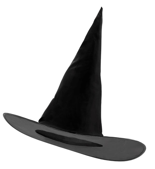 Schwarzer traditioneller Hexenhut mit hoher Spitze für Halloween und Fasnacht