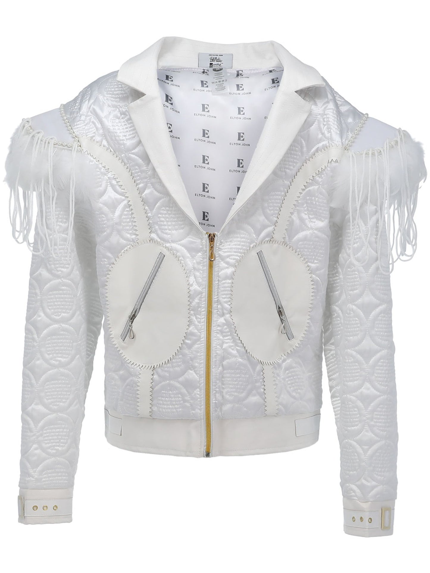 Smiffys Elton John weisse Federjacke für Herren mit Schulterdetails – Rückansicht