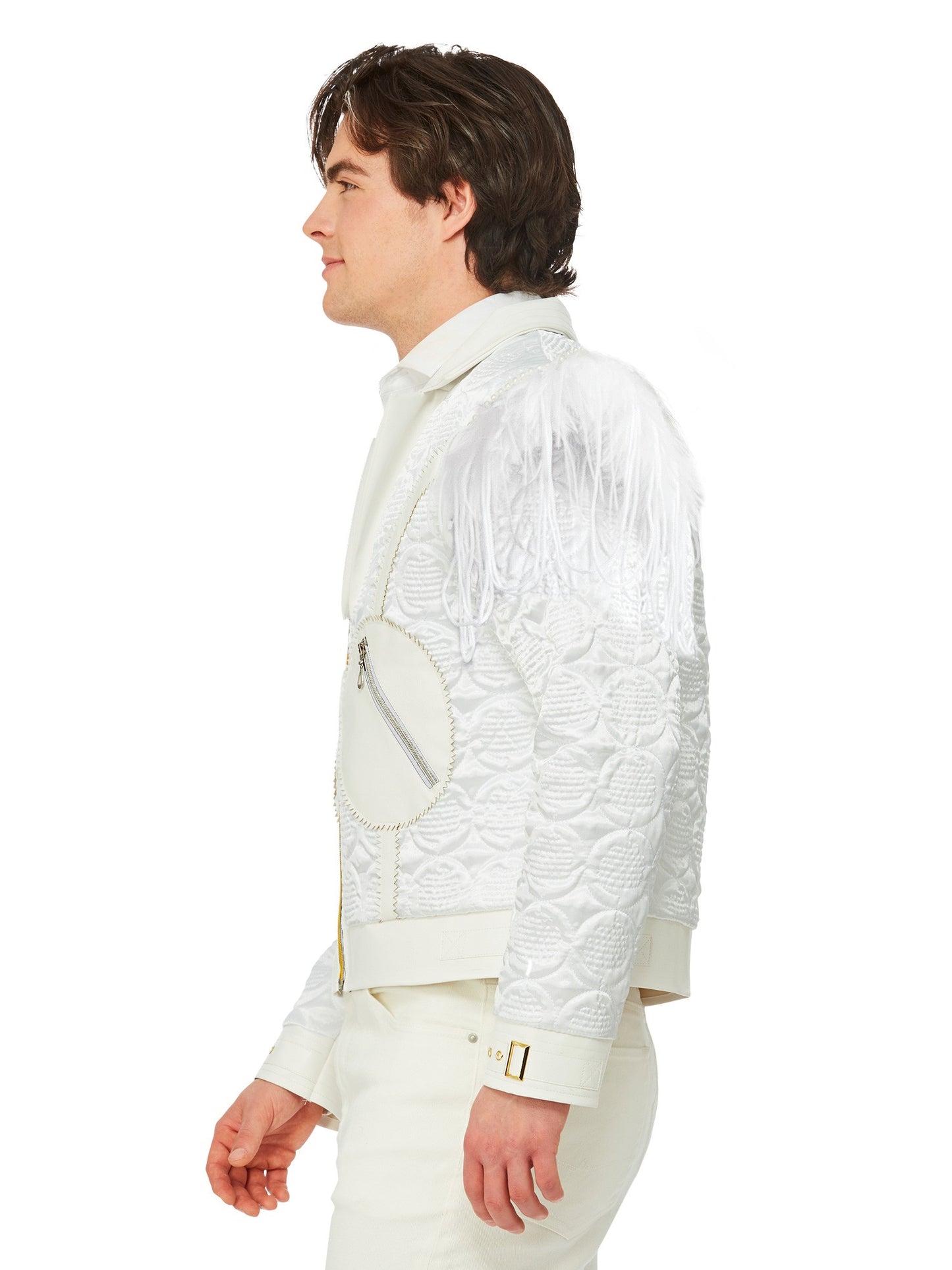 Smiffys Elton John weisse Federjacke für Herren mit Schulterdetails – Seitenansicht