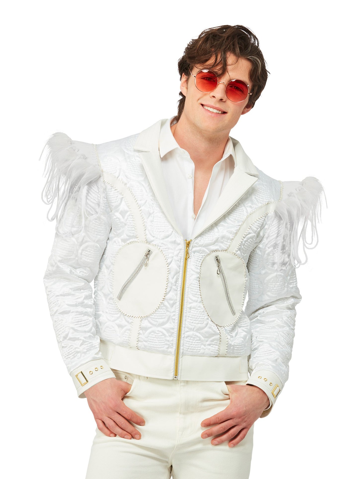 Smiffys Elton John weisse Federjacke für Herren mit Schulterdetails – Produktansicht