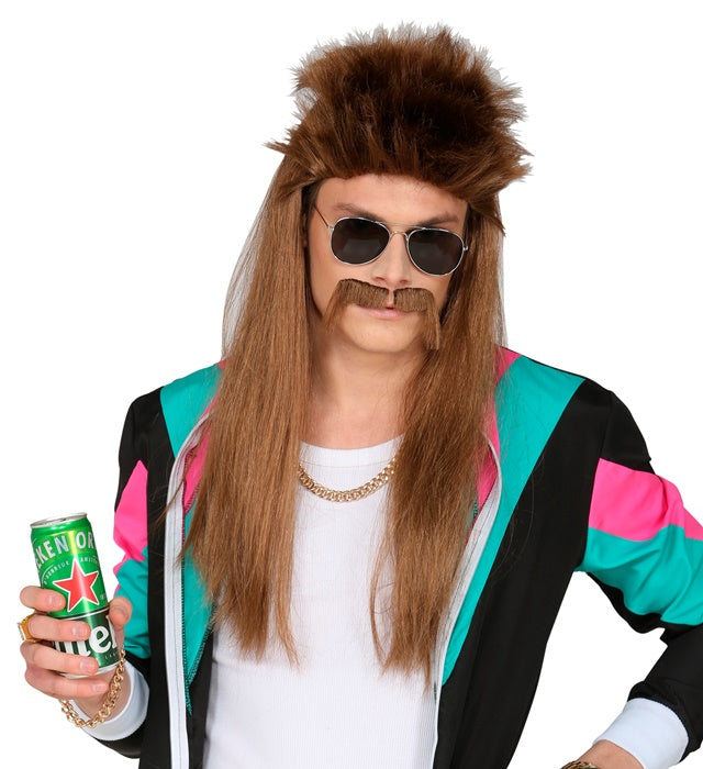 Redneck-Perücke mit Schnurrbart im Polybag für Fasnacht und Mottoparty