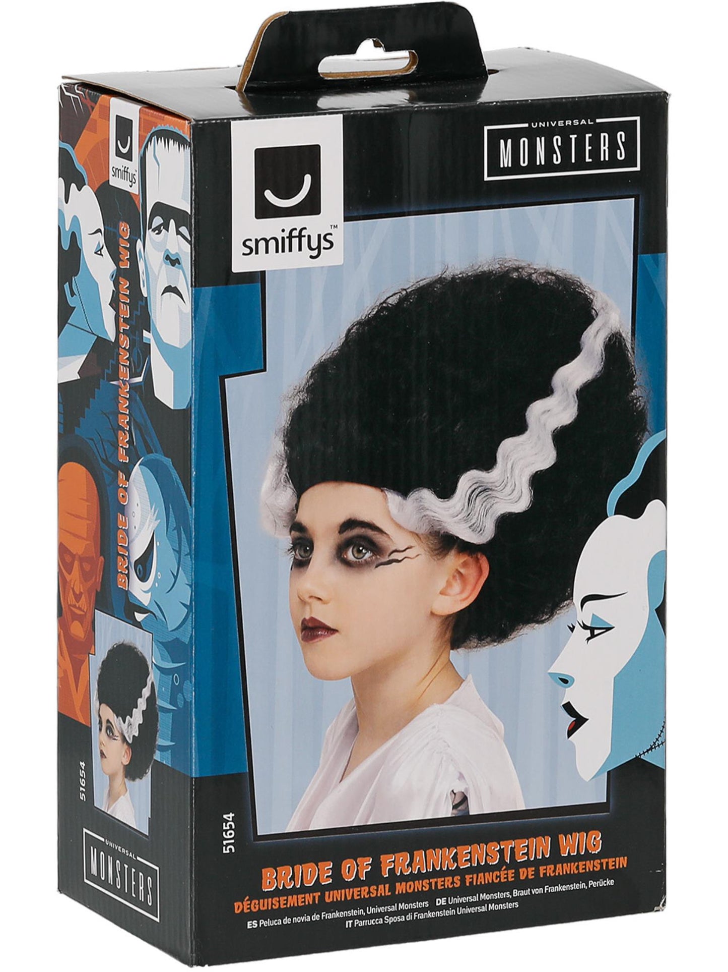 Smiffys Bride of Frankenstein Perücke für Mädchen, schwarz mit weissen Strähnen – Detailansicht