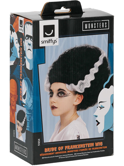Smiffys Bride of Frankenstein Perücke für Mädchen schwarz mit weissen Strähnen – Detailansicht