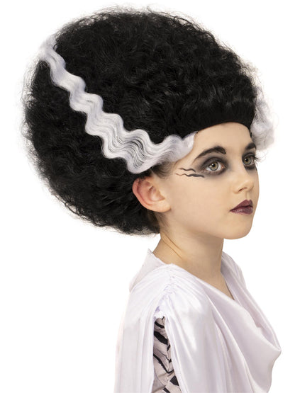 Smiffys Bride of Frankenstein Perücke für Mädchen schwarz mit weissen Strähnen – Produktansicht