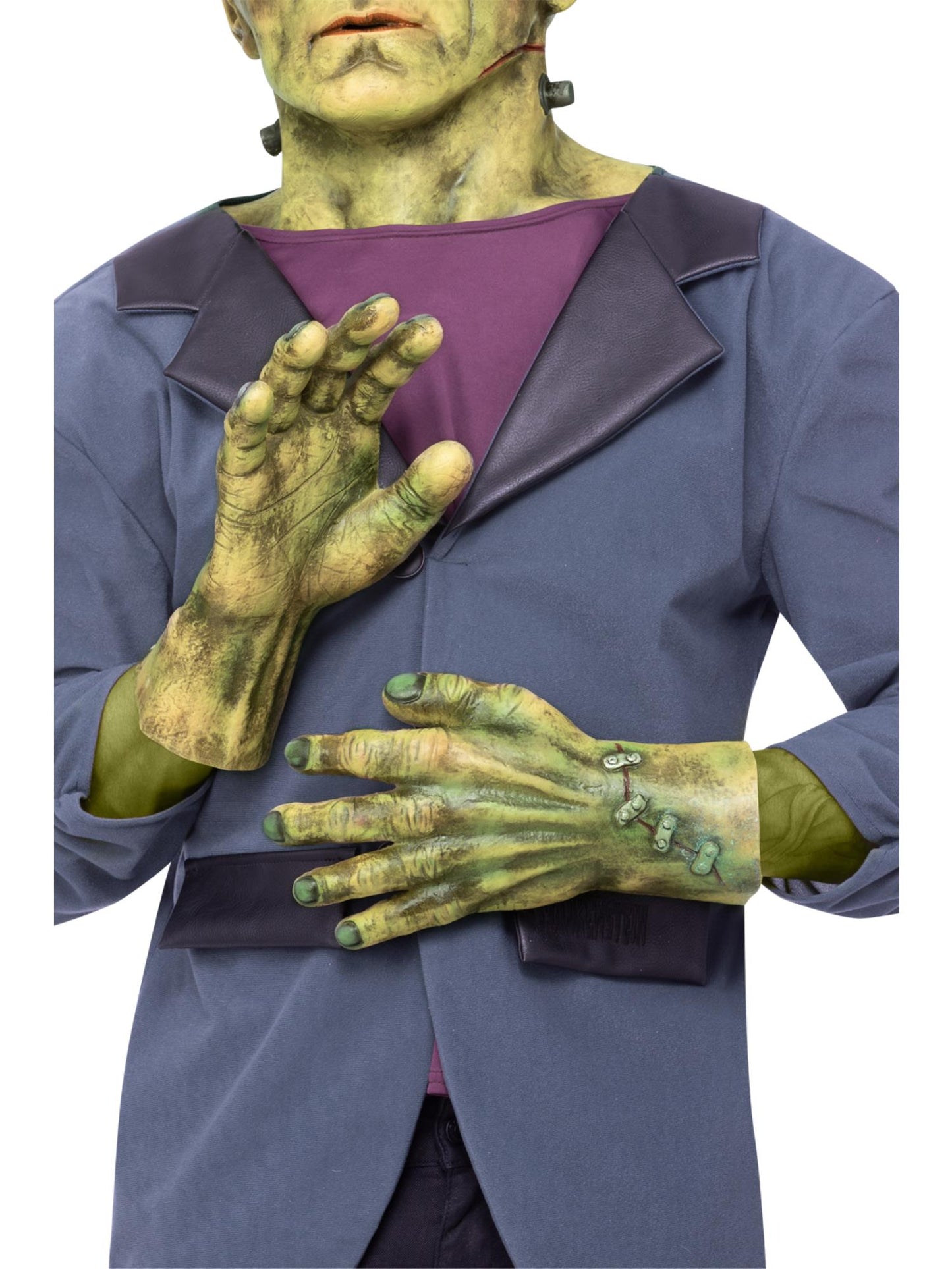 Smiffys Universal Monsters Frankenstein grüne Latex-Handschuhe für Herren – Produktansicht