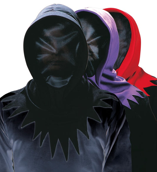 Kapuzemaske Unsichtbares Gesicht in Schwarz, Rot und Lila für Fasnacht und Halloween