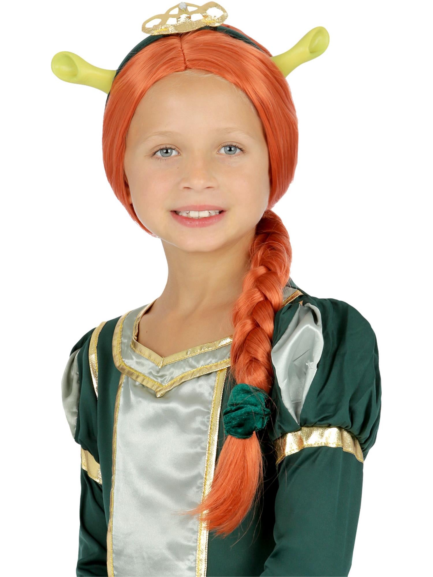 Smiffys Shrek Princess Fiona Perücke für Mädchen, geflochten mit grünen Bändern