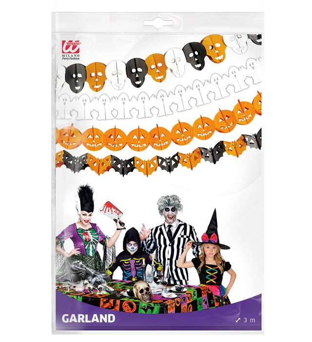 Bunte Halloween-Girlande mit vier verschiedenen Tiermotiven aufgereiht