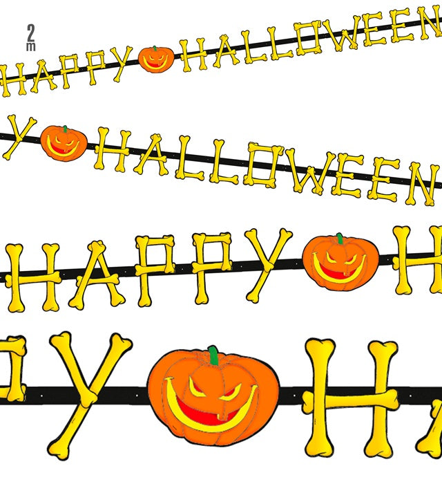 Happy Halloween Girlande 2 Meter lang mit Schriftzug und Halloween-Motiven