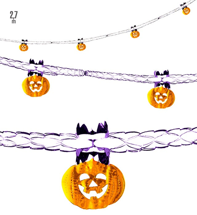 Kürbisgirlande aus glänzender Folie mit 2,7 cm Breite für Halloween und Fasnacht Dekoration