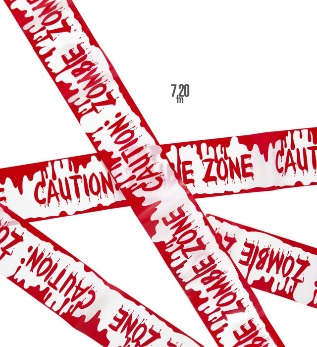 Absperrband mit Aufschrift Caution: Zombie Zone in Schwarz und Gelb