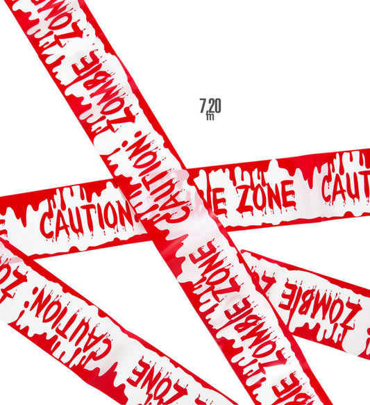 "ABSPERRBAND" CAUTION: ZOMBIE ZONE 7,20 m Rot