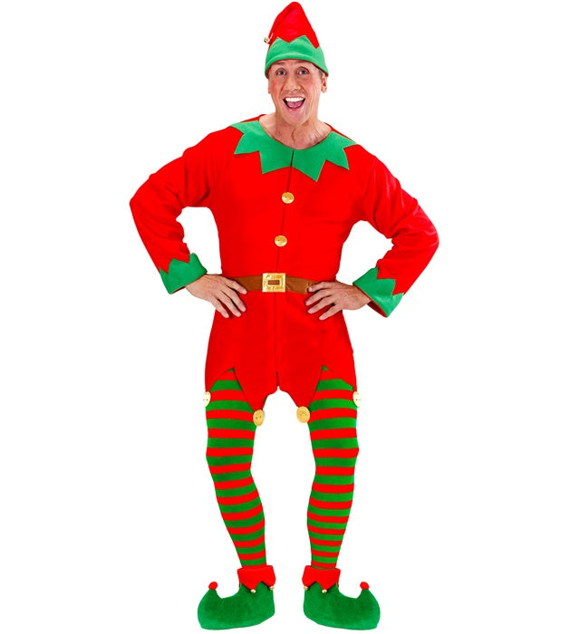 Schuhüberzieher im Weihnachtselfen-Design in rot-grün mit Zipfelmütze