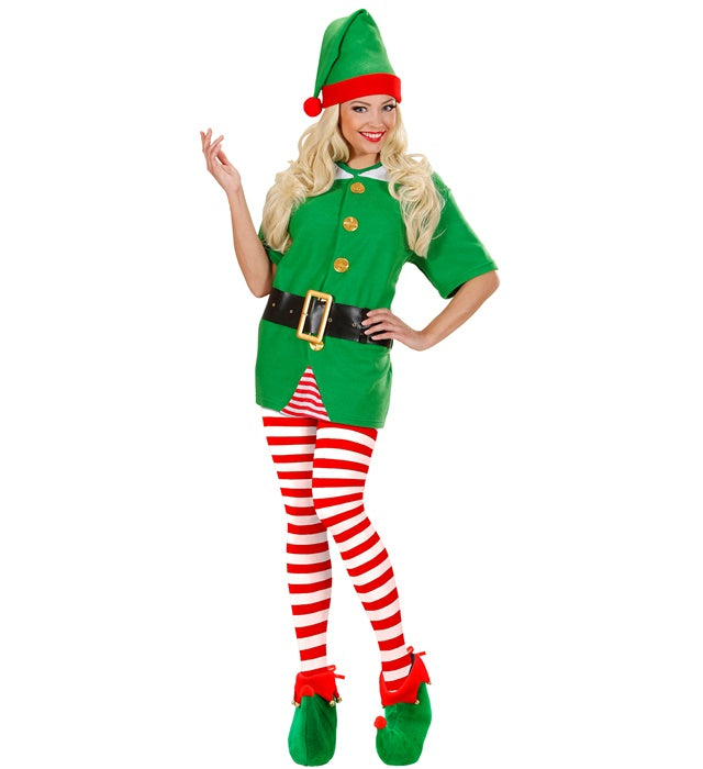 Schuhüberzieher im Weihnachtselfen-Design in rot-grün mit Zipfelmütze
