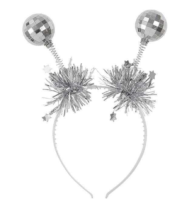 Haarreif mit zwei Discokugeln und silbernem Lametta als Fasnachts-Accessoire