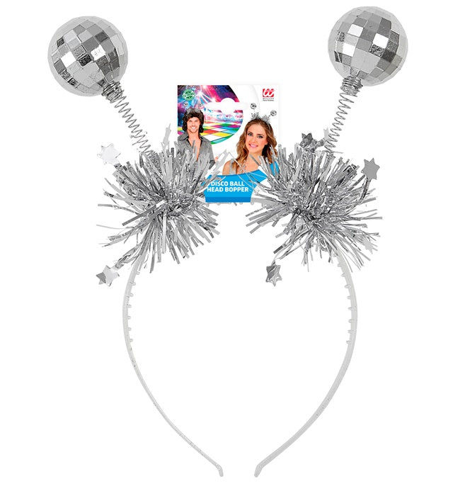 Haarreif mit zwei Discokugeln und silbernem Lametta als Fasnachts-Accessoire