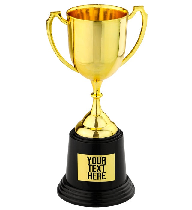 22 cm hoher Pokal mit selbstklebendem beschriftbarem Etikett für Kinderpreise