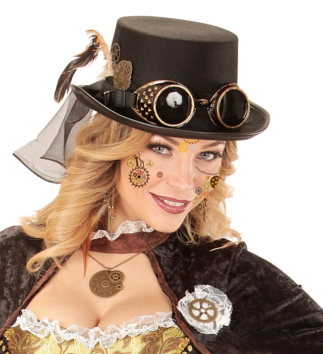 Steampunk Gesichtsaufkleber auf Haut, passend für Fasnacht und Mottopartys