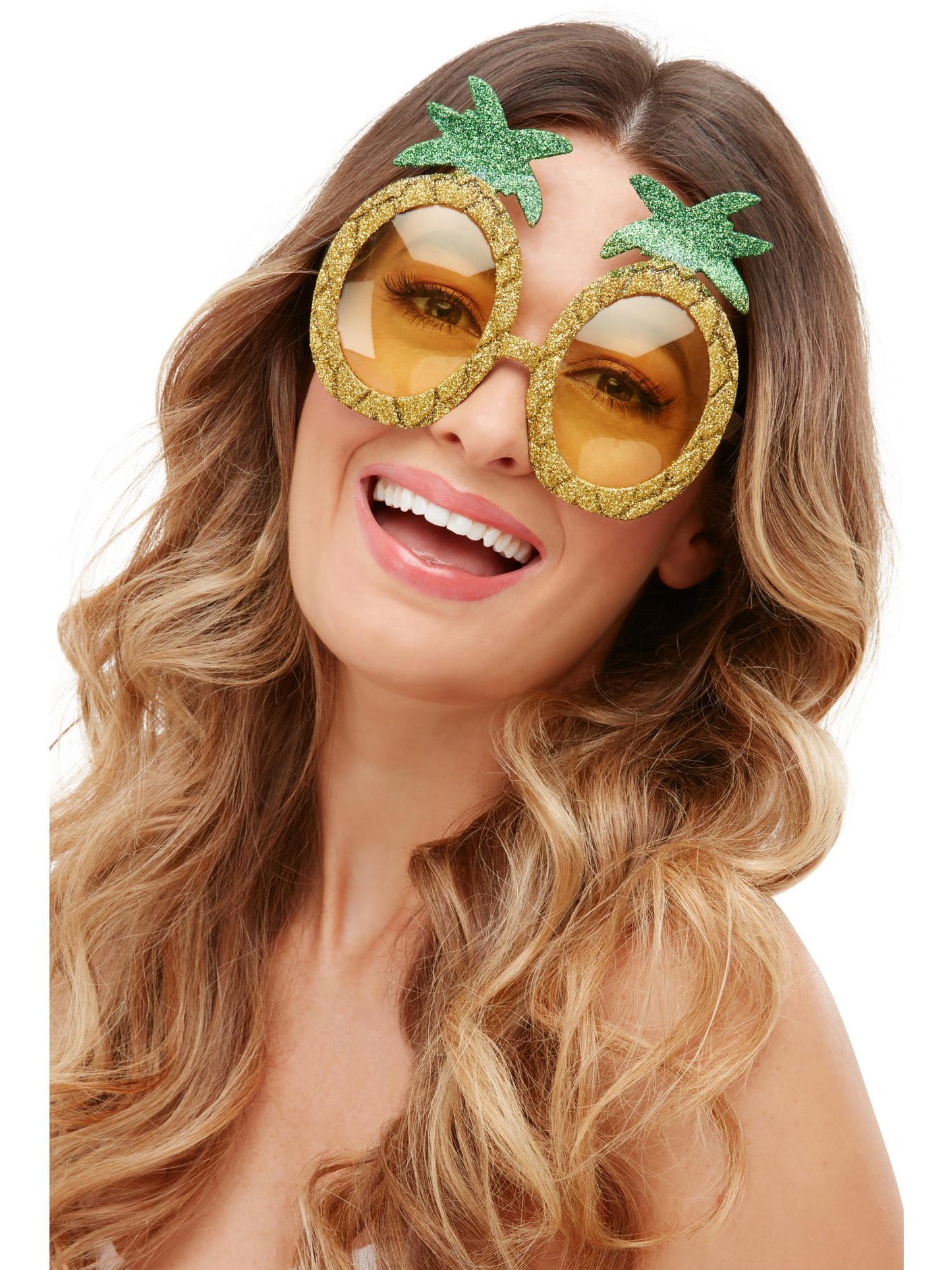 Smiffys Tropical Pineapple Glitzerbrille gelb für Erwachsene – Produktansicht