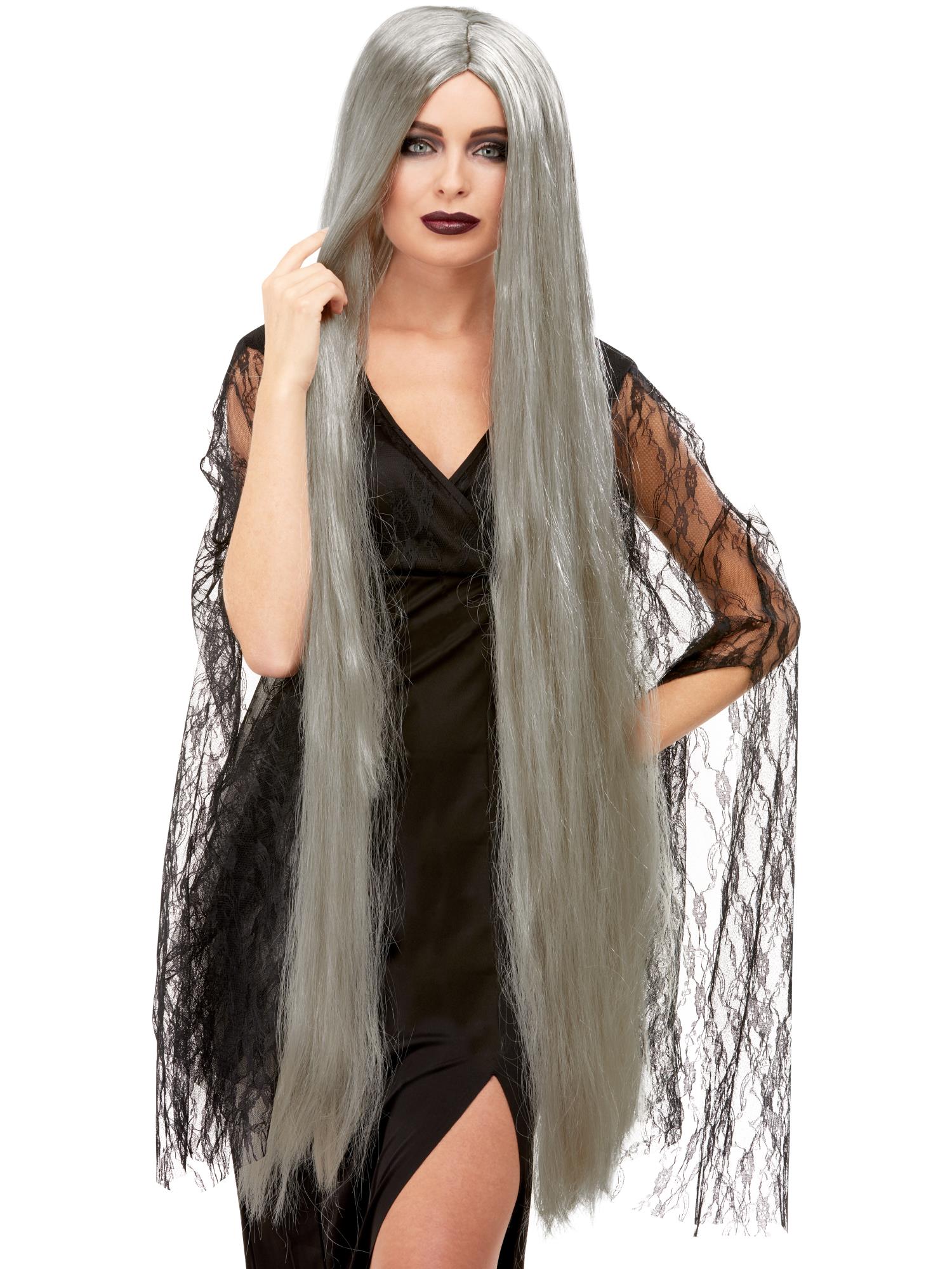 Smiffys extra lange schwarze Hexenperuecke 120 cm fuer Damen – Produktansicht