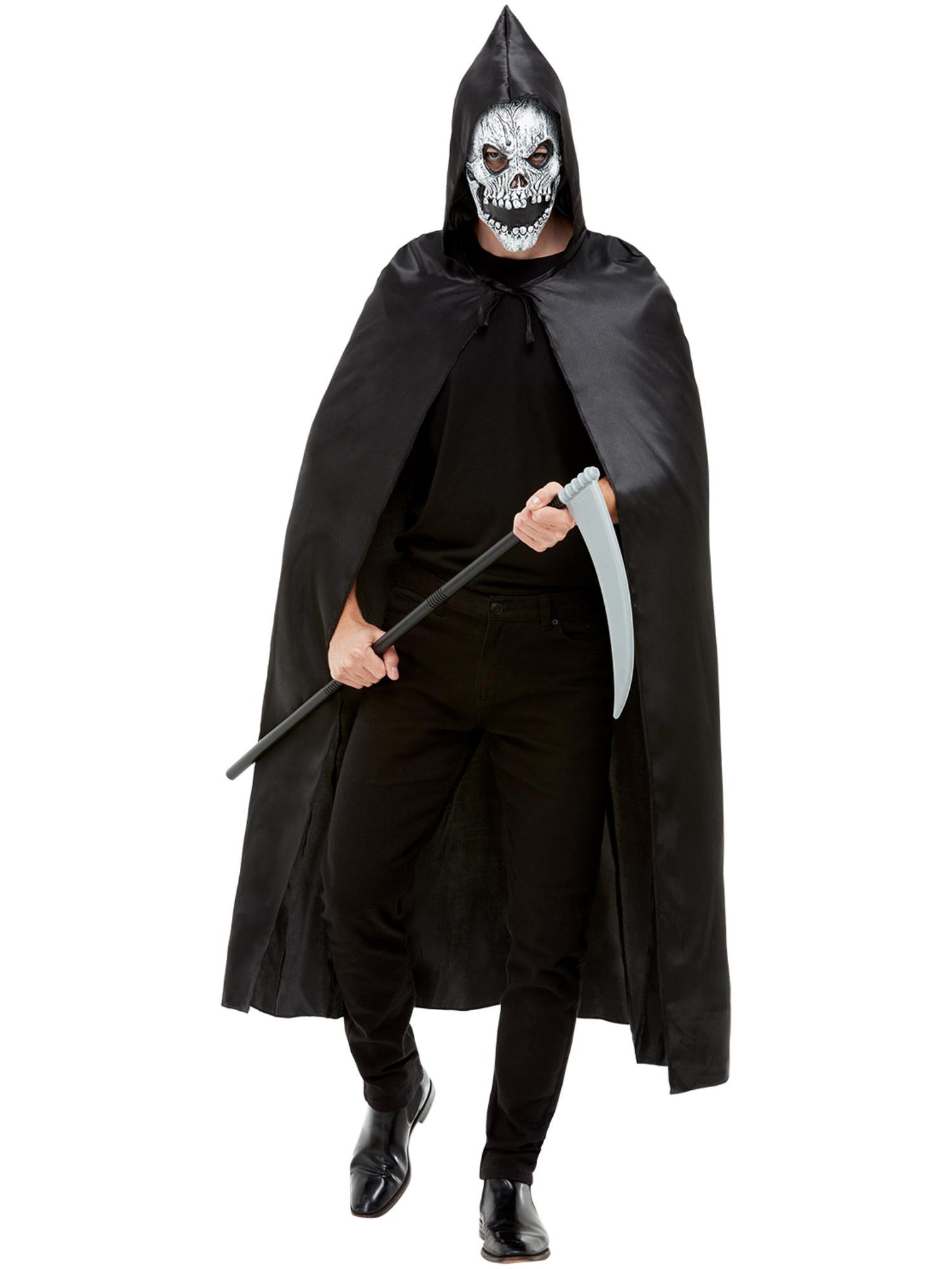 Smiffys Grim Reaper Kit schwarz für Herren mit Umhang Maske und Sense – Produktansicht