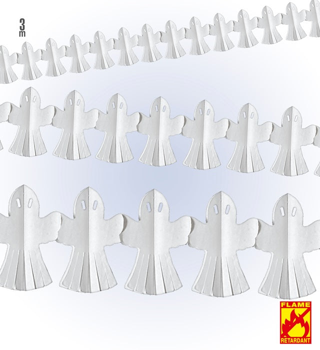 Schwer entflammbare Gespenstergirlande 3 Meter mit gruseligen Gespenstern für Halloween-Deko
