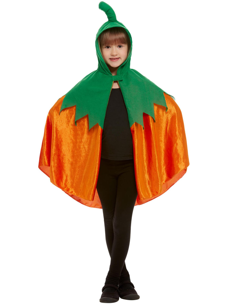 Smiffys Pumpkin Cape mit Kapuze orange für Kinder – Produktansicht