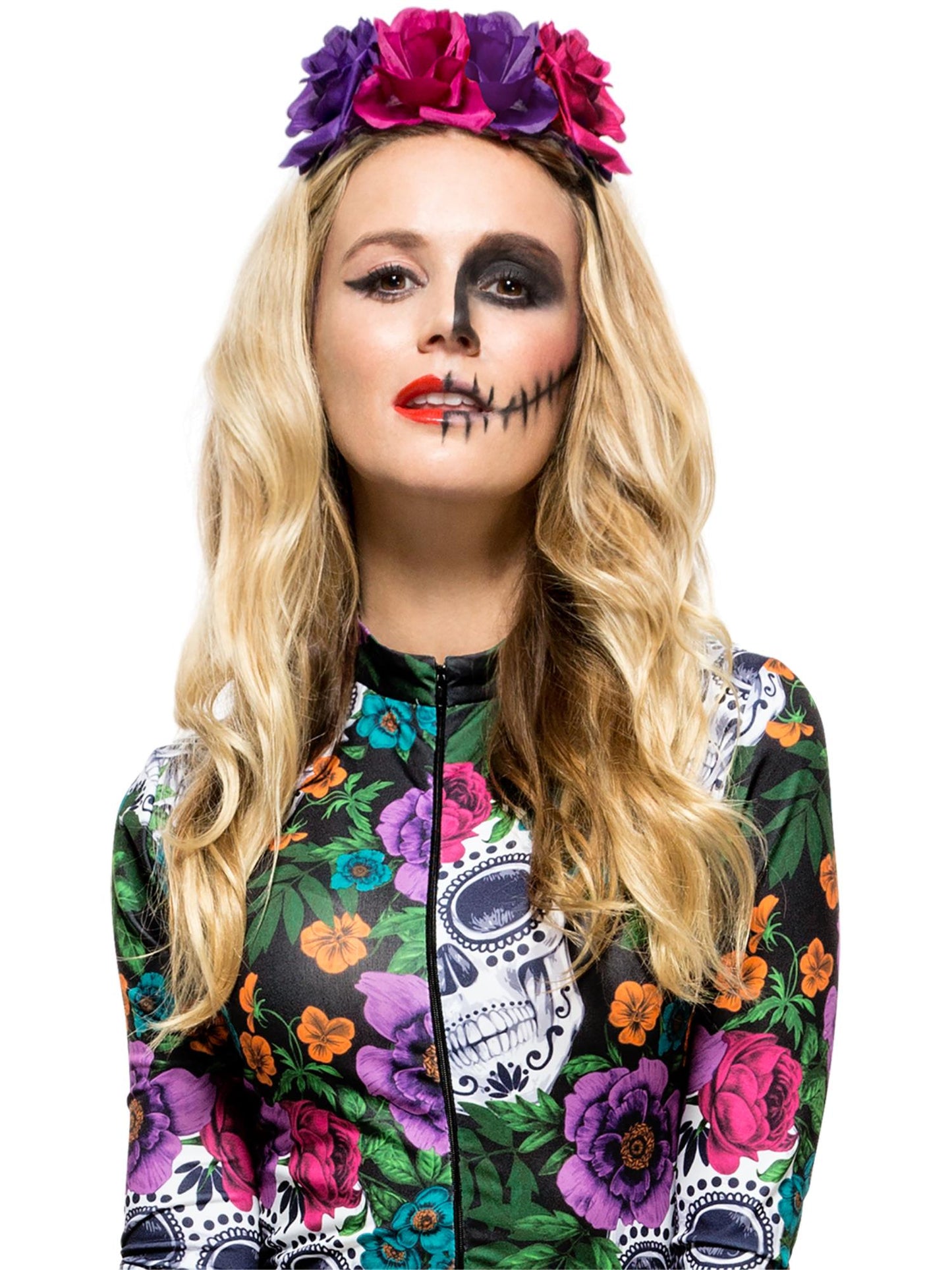 Smiffys DAYDEAD mehrfarbiger Rosen-Haarreif fuer Damen – Produktansicht