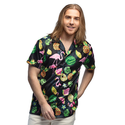 Boland Costume Tops Hawaiihemd Swinging Flamingo – Herrenhemd mit Flamingo-Print
