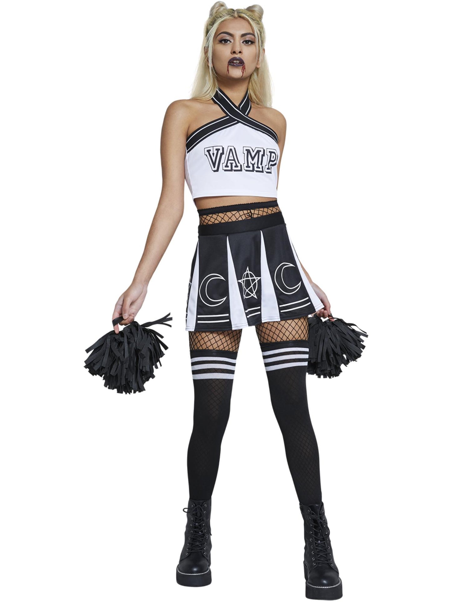 Smiffys VAMPIRE Vamp Cheerleader Kostüm für Damen in Schwarz und Weiss – Produktansicht