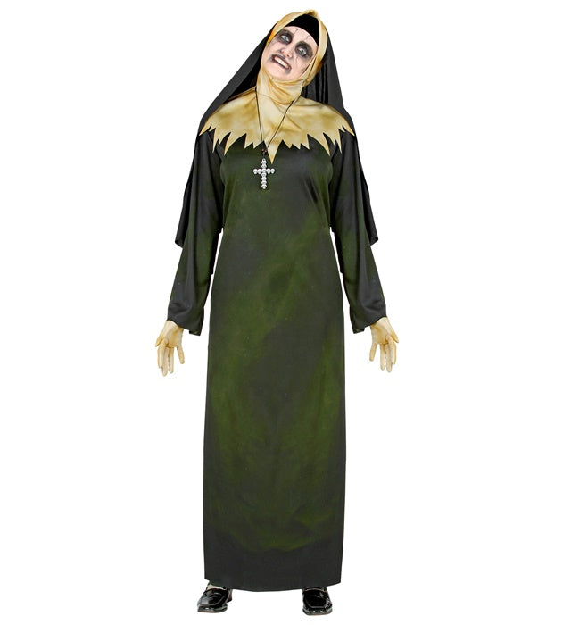 Dämonische Nonne Kostüm mit Robe, Kapuze und Schleier für Fasnacht und Halloween