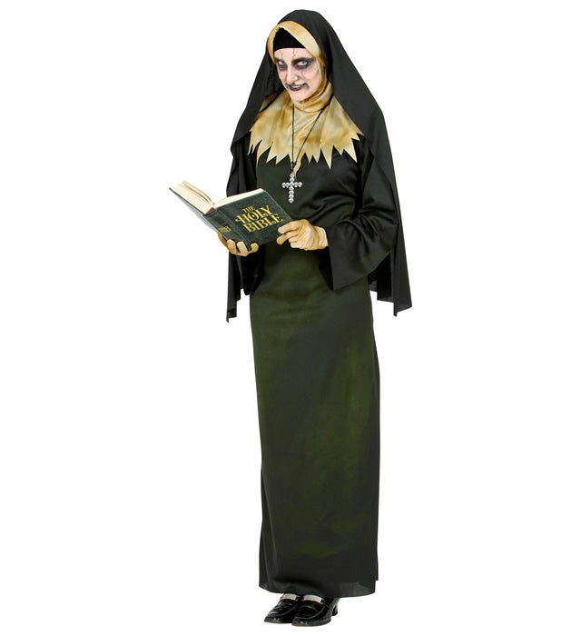 Dämonische Nonne Kostüm mit Robe, Kapuze und Schleier für Fasnacht und Halloween