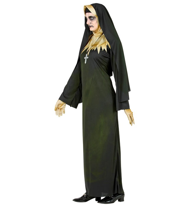 Dämonische Nonne Kostüm mit Robe, Kapuze und Schleier für Fasnacht und Halloween