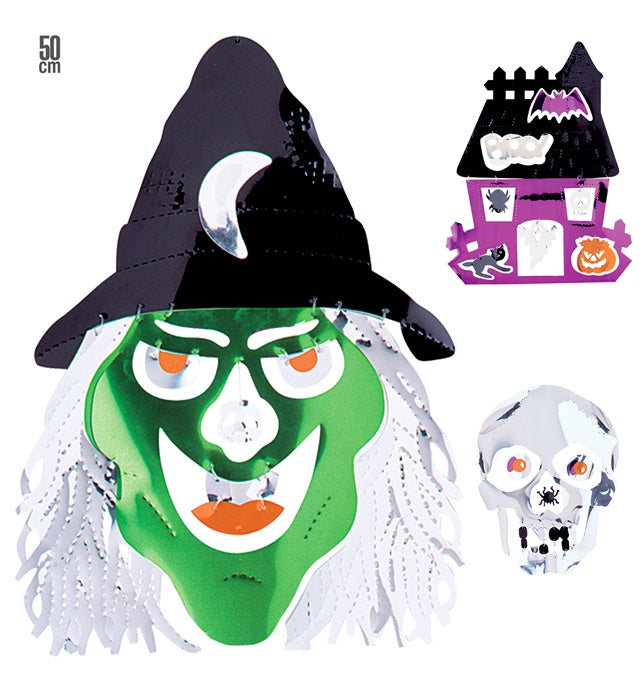 Metallic Halloween-Dekoration zum Aufhängen in drei verschiedenen Designs, 50 cm groß