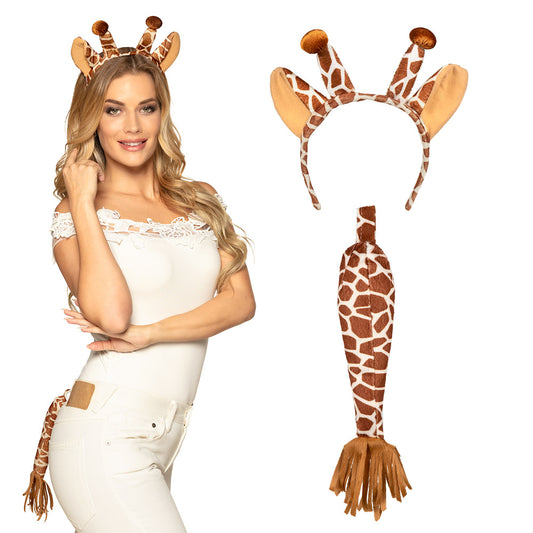 Giraffen Set mit Plüsch Ohren und Schwanz für Erwachsene