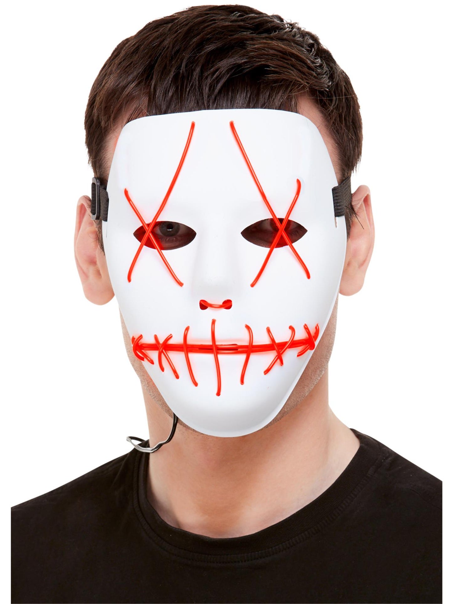 Smiffys Stitch Face Mask, Neon Light Up, White für Unisex