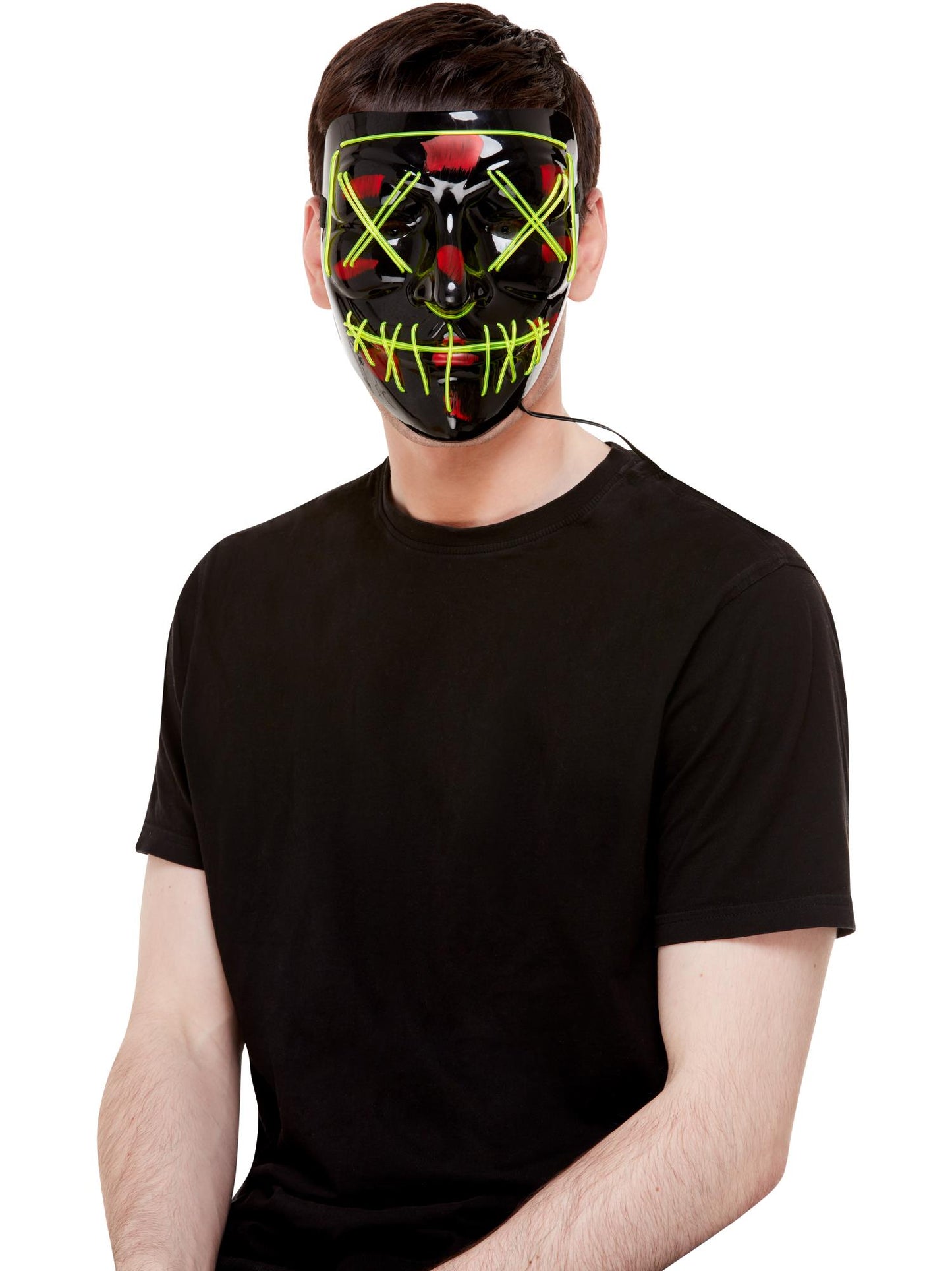 Smiffys Stitch Gesichtsmaske schwarz mit grünem Neonlicht