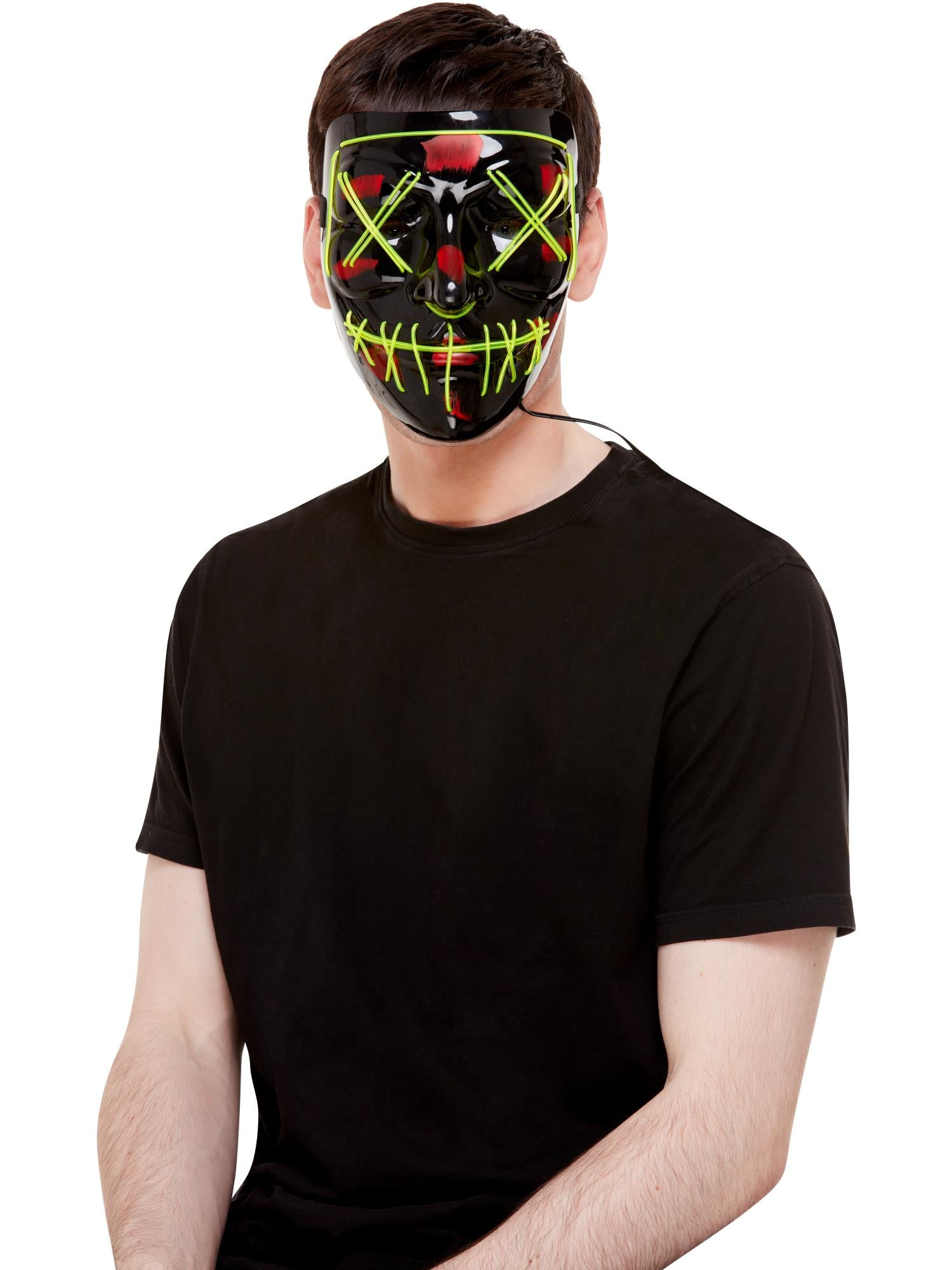 Smiffys Stitch Gesichtsmaske schwarz mit grünem Neonlicht