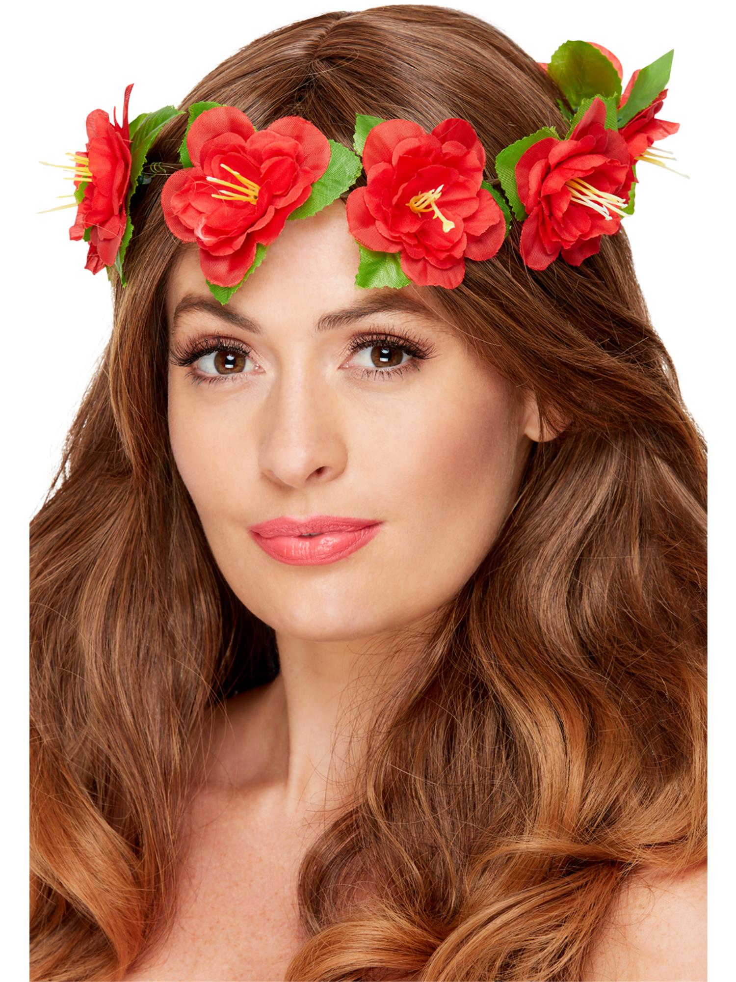 Smiffys Hawaiian Flower Crown Blumenkranz rot für Damen