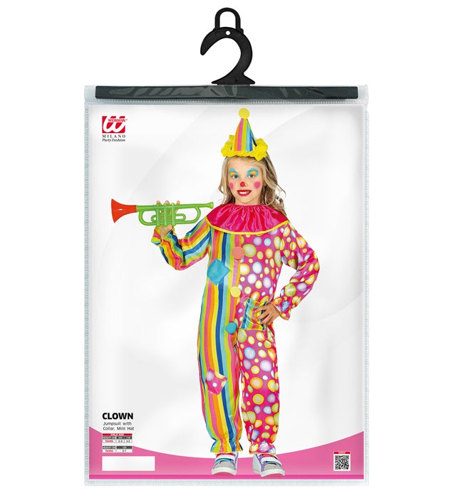 Bunter Clown-Overall mit auffälligem Kragen und Minihut für Fasnacht