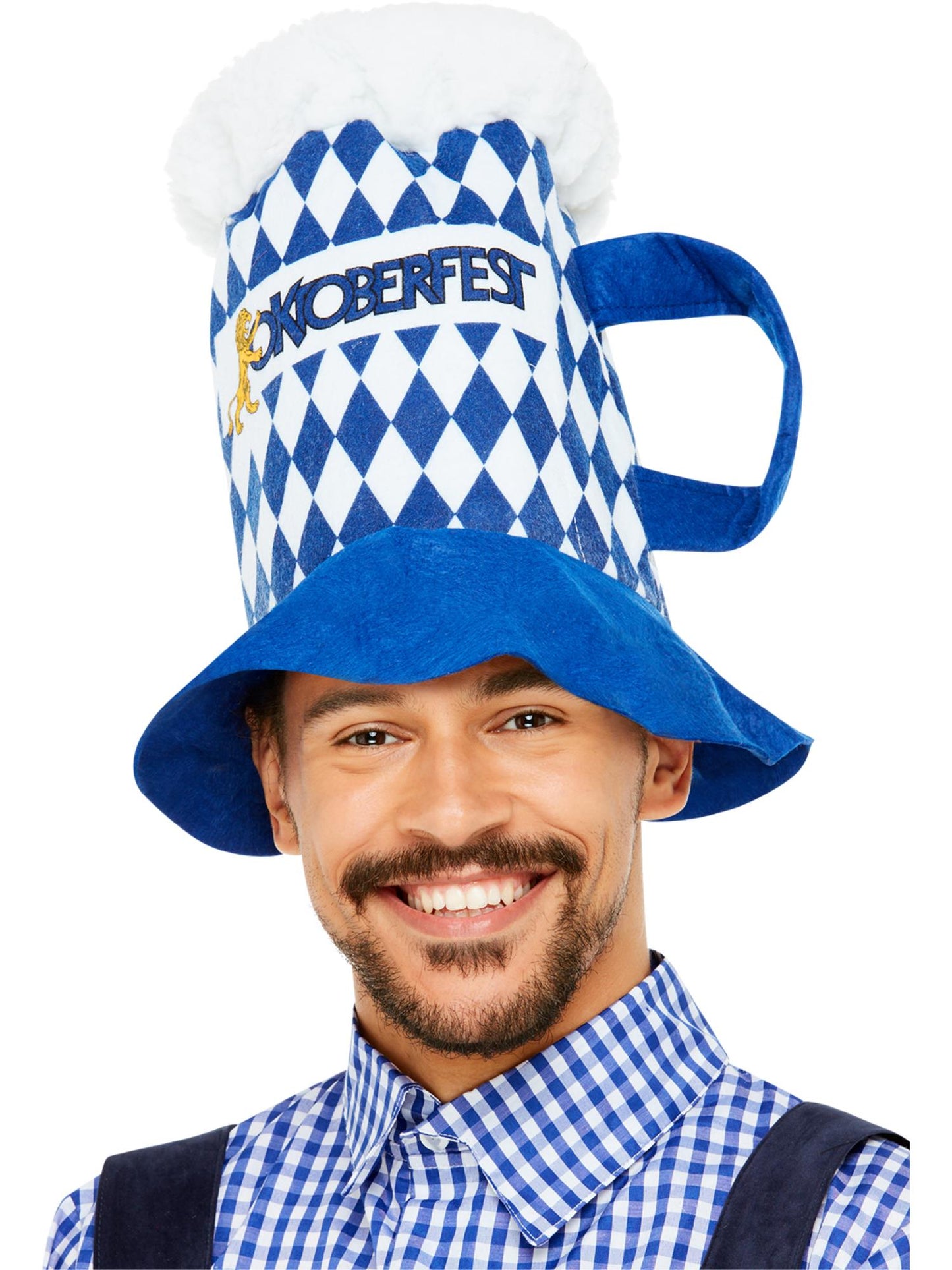 Smiffys Oktoberfest Bierhut blau-weiss kariert für Herren