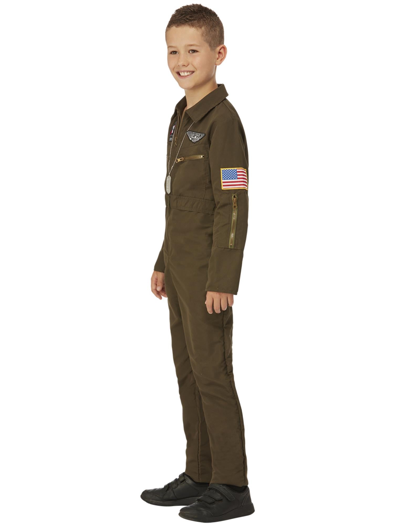 Smiffys Top Gun Maverick Aviator-Kostüm für Jungen in Grün – Seitenansicht