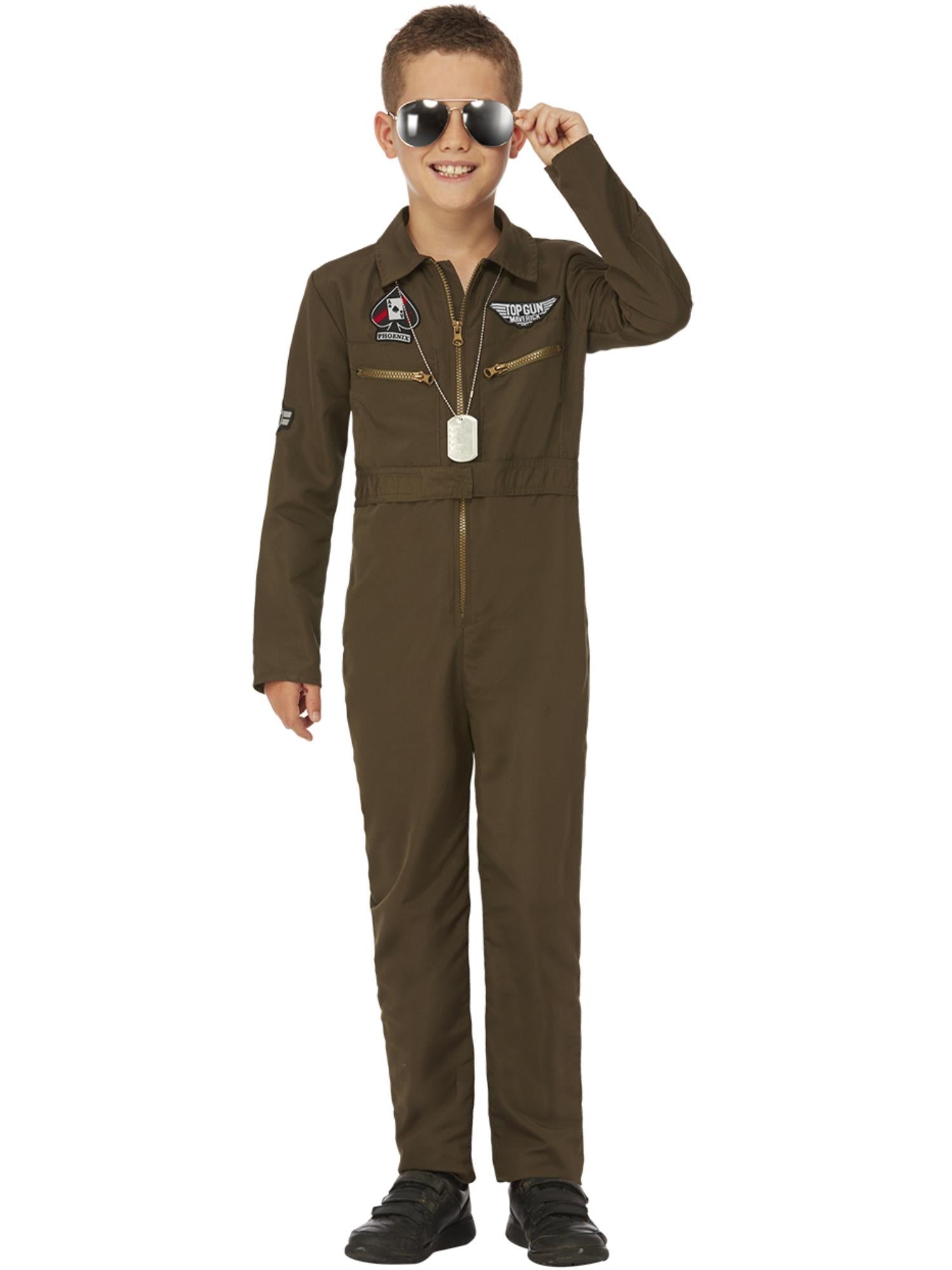 Smiffys Top Gun Maverick Aviator-Kostüm für Jungen in Grün – Produktansicht